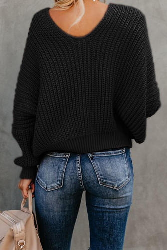 Black Carry On Knit V Neck Pullover Sweater