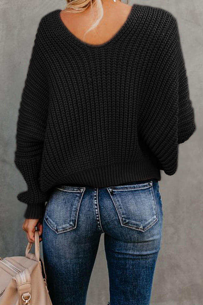 Black Carry On Knit V Neck Pullover Sweater