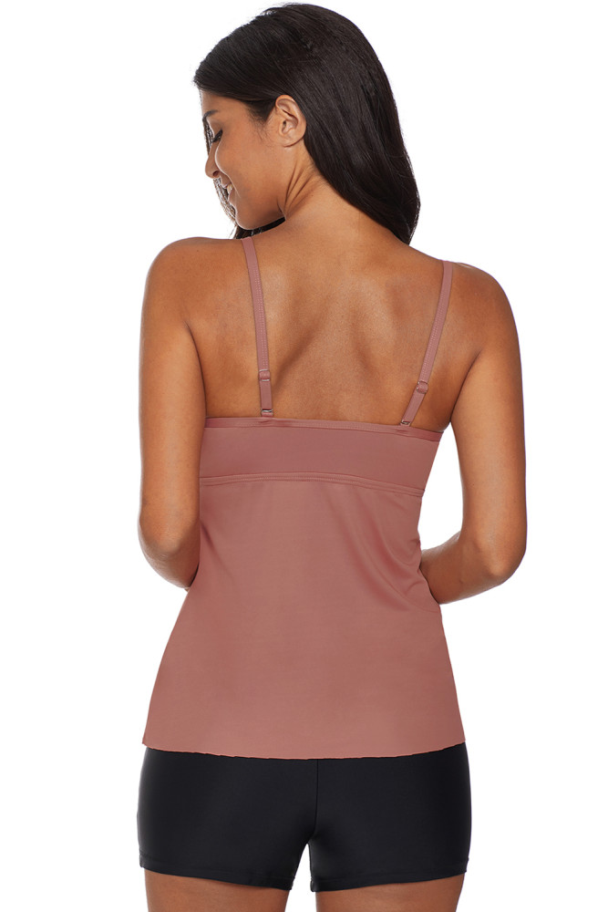 Pink Netted Hollow-out Tankini Top