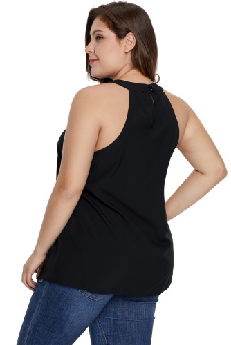 Plus Size Black Challis Goddess Lattice Tank