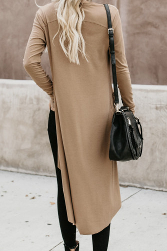 Khaki Selected Button Down Pocketed High Low Cardigan