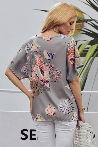 Gray Amaryllis Floral Twist Top