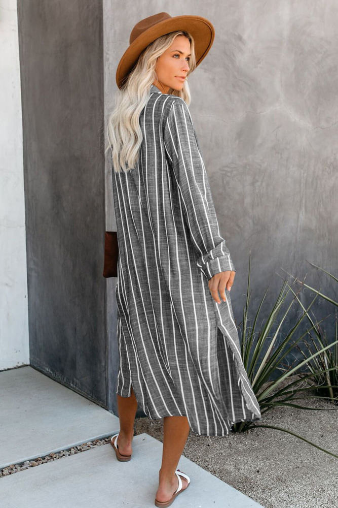 Gray Layover Button Down Shirt Dress Beachwear