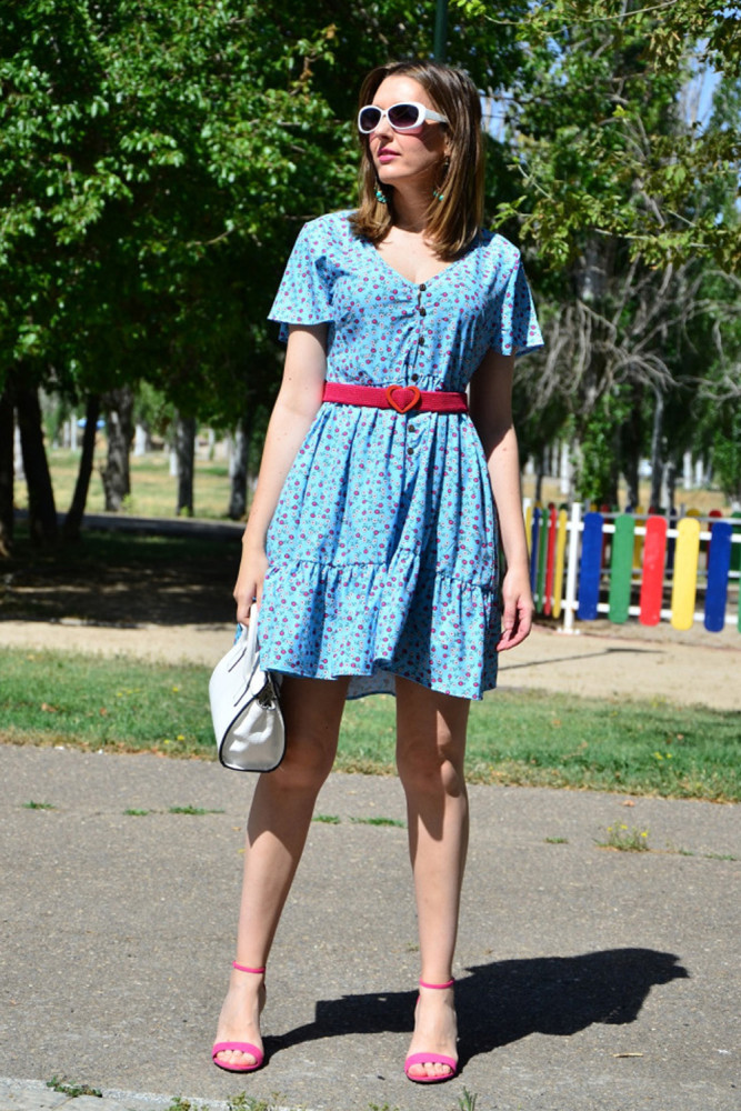 Sky Blue Floral Print Valentina Dress