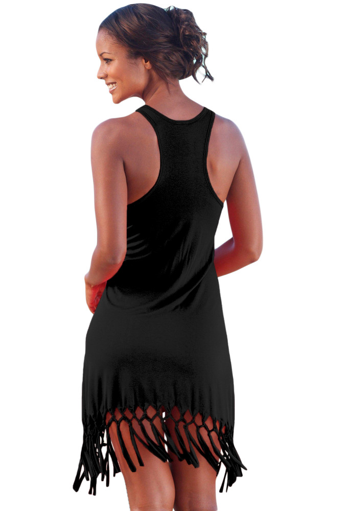 Black Beach Time Long Shirt with Fringes