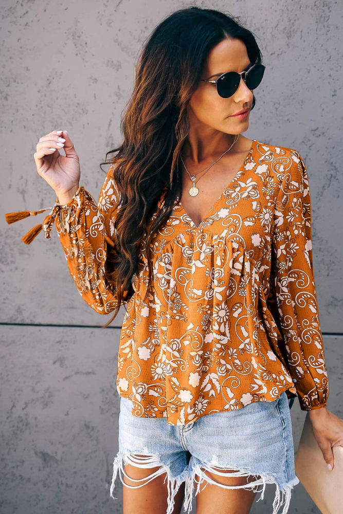 Yellow Tassel Tie Blouse