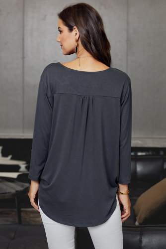 Gray Wrap Hi-lo Hem Blouse