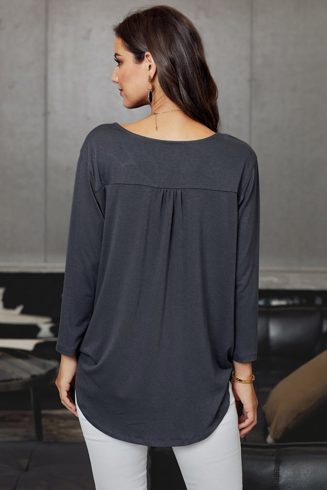 Gray Wrap Hi-lo Hem Blouse