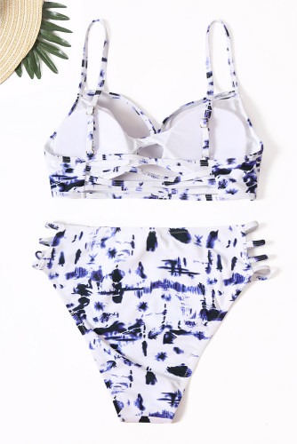 Blue Tie Dye Print Strappy Hollow-out Bikini