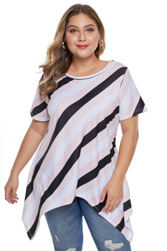 Pink Plus Size Striped Sharkbite Tee