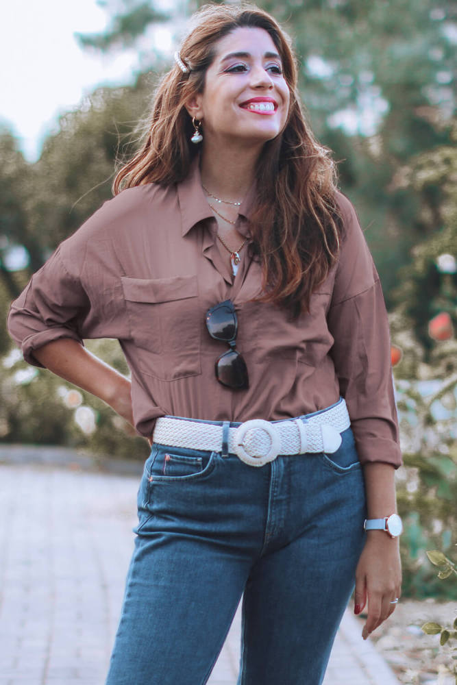 Khaki Satin Utility Blouse