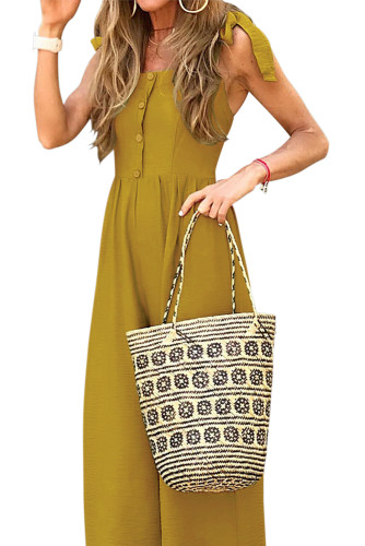 Yellow Button Down Sleeveless Wide Leg Jumpsuit