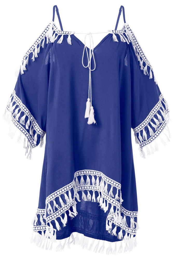 Blue Boho Tassel Tunic Cover up