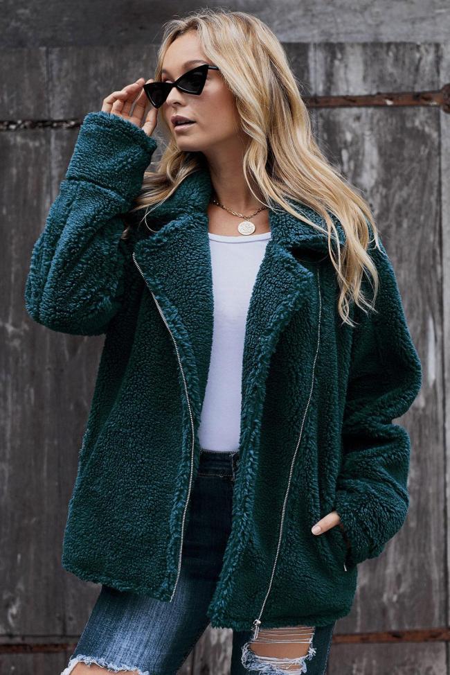 Green Breaker Pocketed Sherpa Statement Jacket