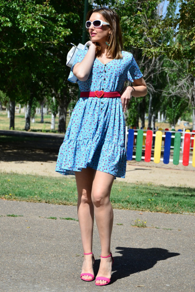 Sky Blue Floral Print Valentina Dress
