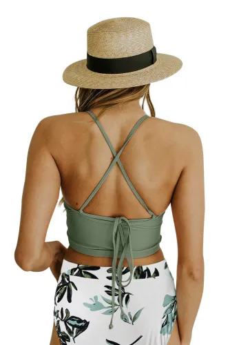 Green Criss Cross Crop High Waist Bikini Set