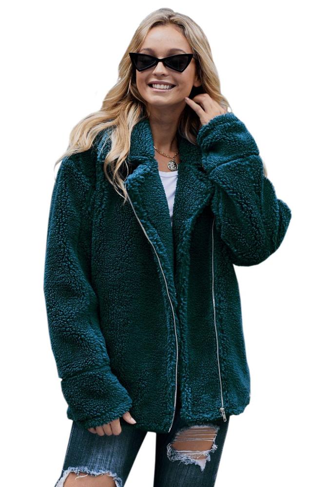 Green Breaker Pocketed Sherpa Statement Jacket