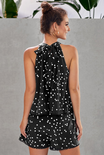 Black Bohemian Print Halter Romper
