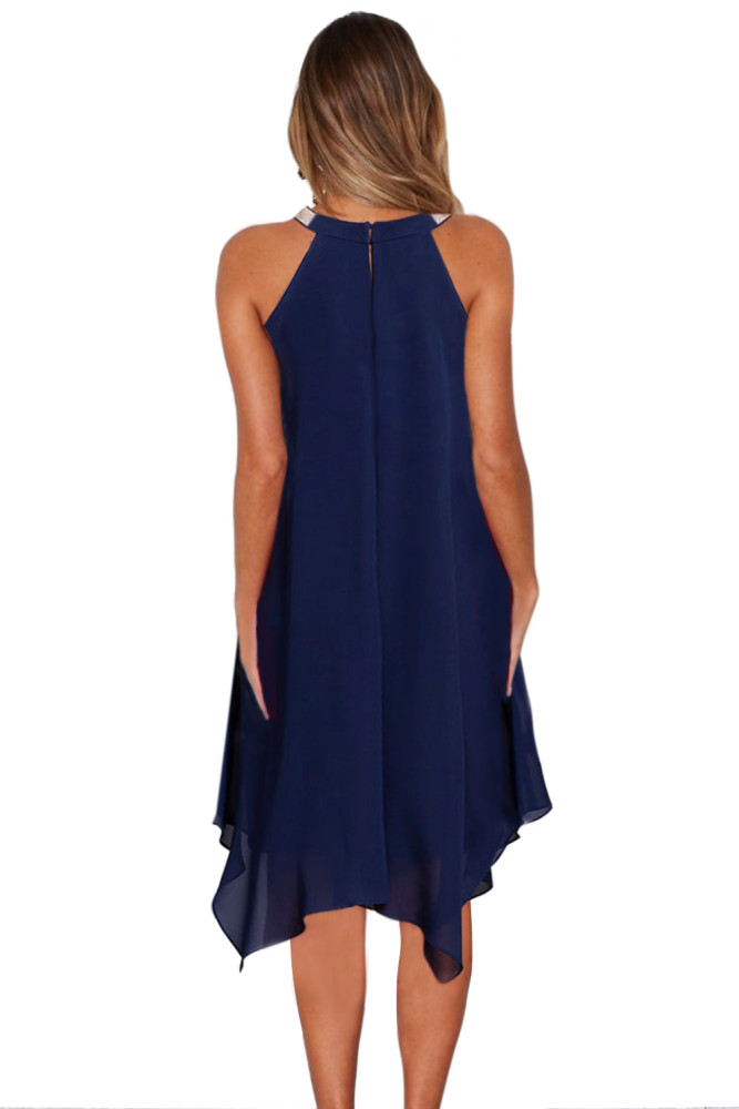 Blue Sleeveless Short Handkerchief Dress