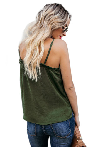 Green V-Neck Ruffle Adjustable Spaghetti Strap Tank Top
