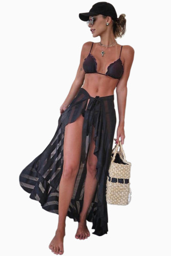 Black Sheer Wrap Sarong Maxi Beach Skirt