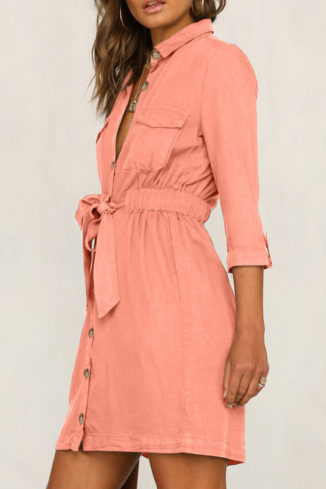 Orange Seeker Belted Shirt Dress