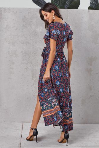 Multicolor V-Neck Beach Resort Printed Dress