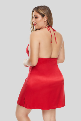 Red Lace Splicing Plus Size Babydoll