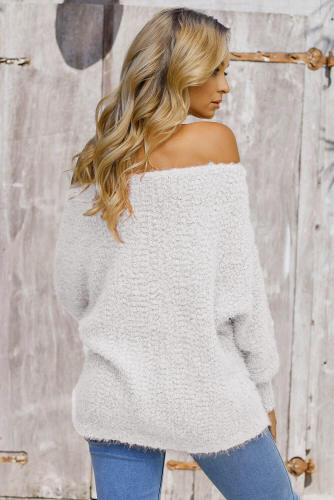 White Off The Shoulder Popcorn Knit Sweater