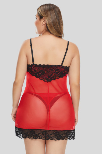 Red Lace Décor Plus Size Chemise Lingerie