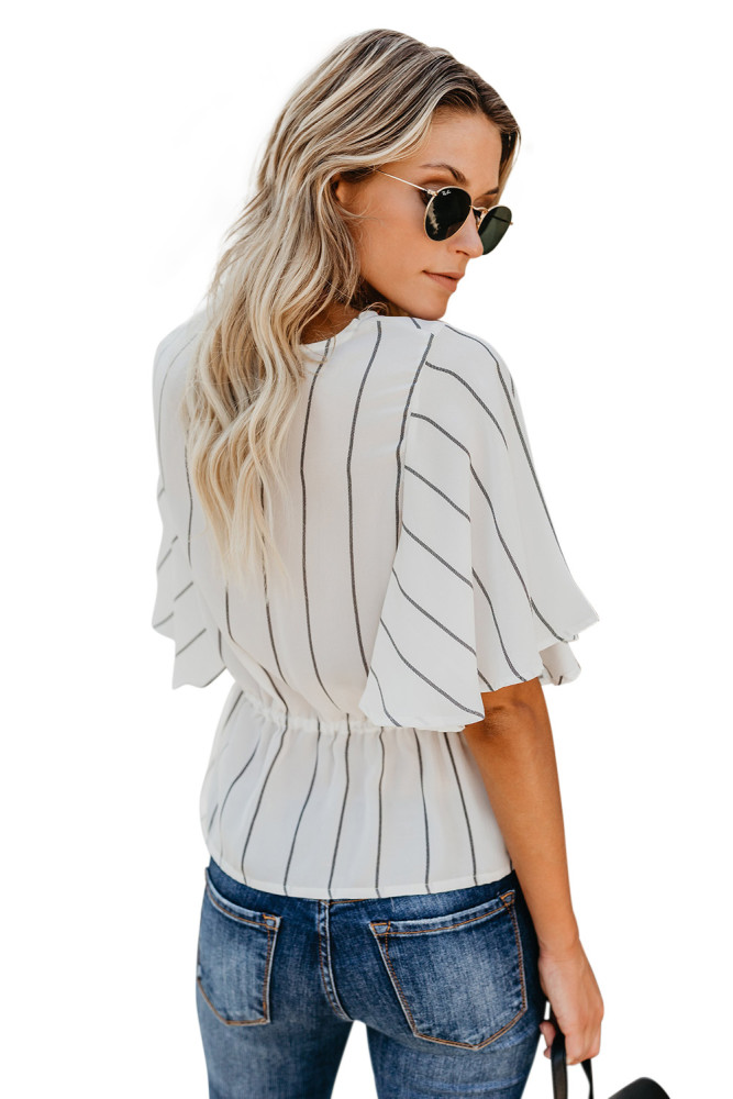White Twist Front V Neck Blouse