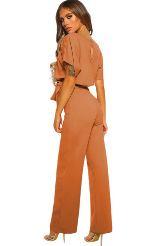 Brown Oh So Glam Belted Wide Leg Jumpsuit