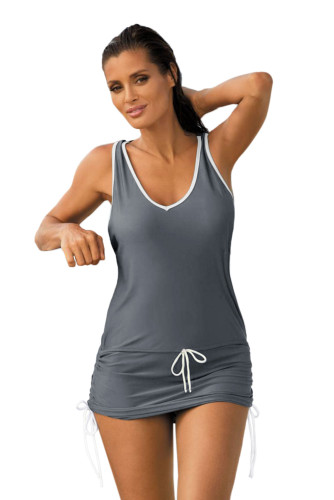 Gray Contrast-colored Beach Dress Attached with Panty