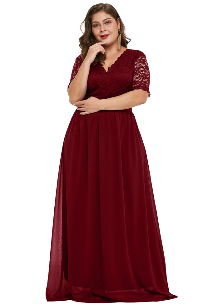 Red Plus Size Chiffon Evening Party Maxi Dresses
