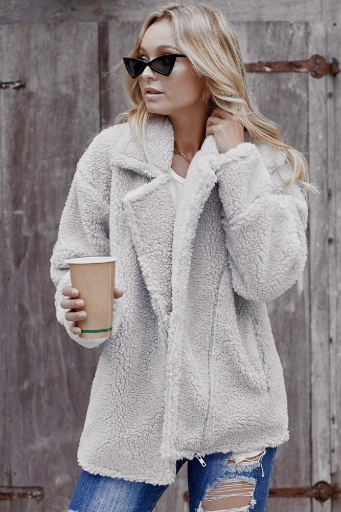 Gray Breaker Pocketed Sherpa Statement Jacket