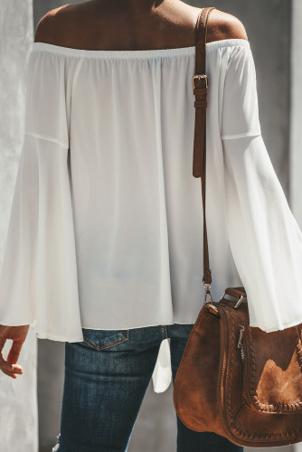 White Off The Shoulder Bell Sleeve Tie Blouse