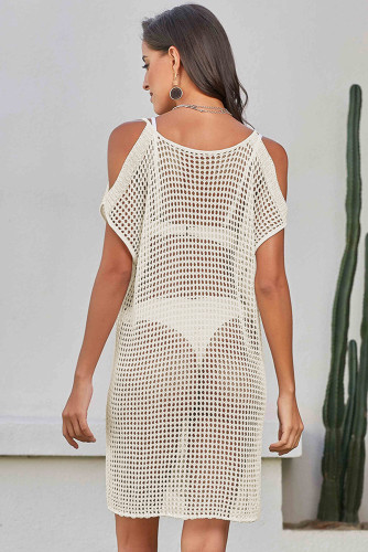 White Slit Shoulder Fishnet Beach Cover up