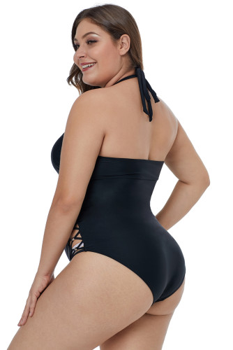 Black Crisscross Hollow-out Side Plus Size Maillot