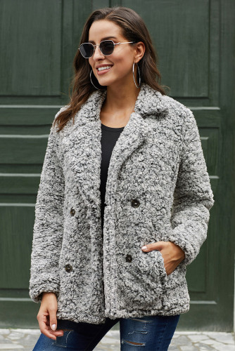 Dark Gray Double-breasted Lapel Plush Jacket