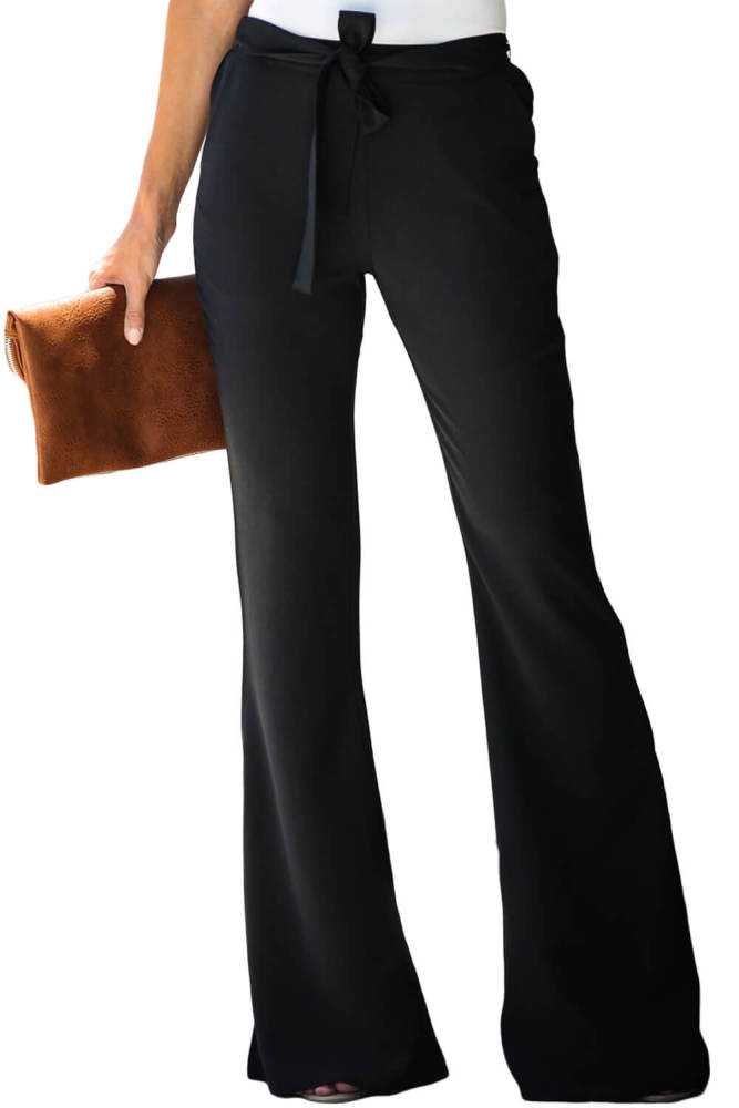 Black Dress to Impress Pocketed Flared Tie Pants