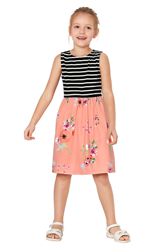Pink Toddlers Floral and Striped Tank Dress