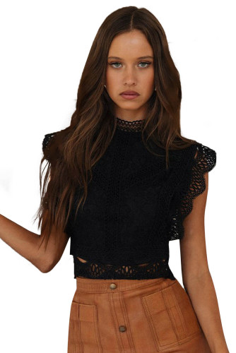 Black High Collar Vintage Lace Vest