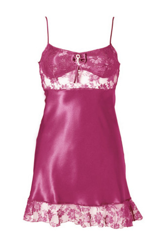 Rose Satin Lace Negligee Babydoll