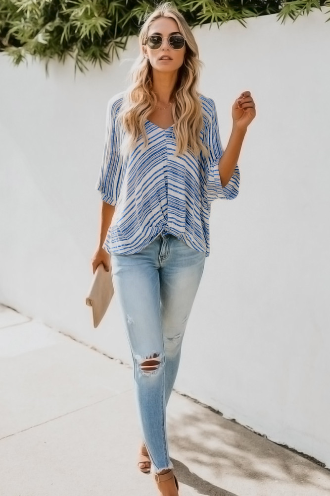 Sky Blue Estate Knit Twist Top