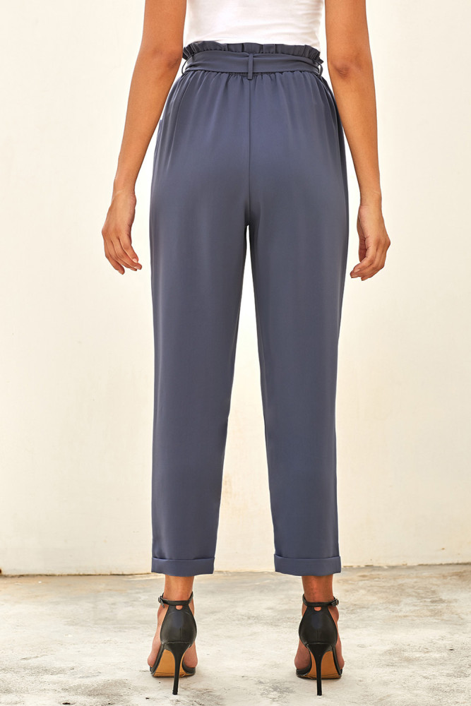 Sky Blue Pocketed Paper Bag Waist Pants