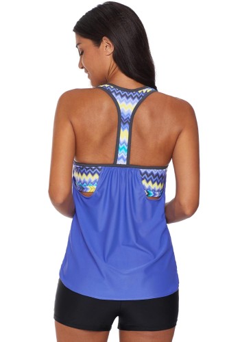 Sky Blue Print Insert Racerback Tankini Set