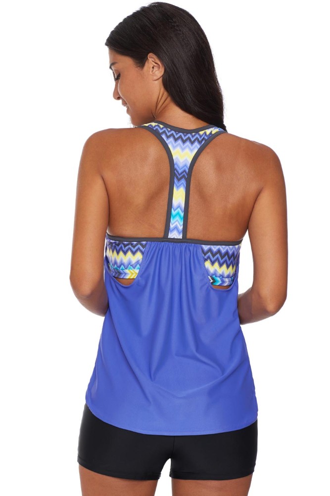 Sky Blue Print Insert Racerback Tankini Set