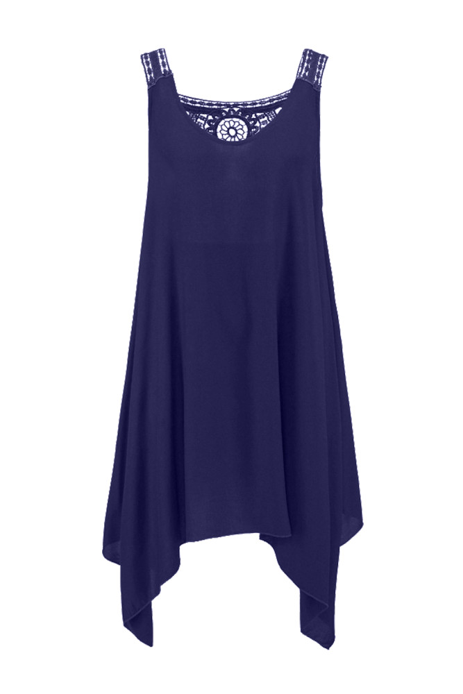 Blue Handkerchief Hem Crochet Back Sundress