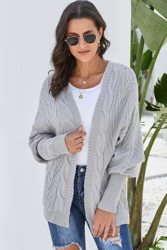 Gray Dolman Sleeve Open Front Knit Cardigan