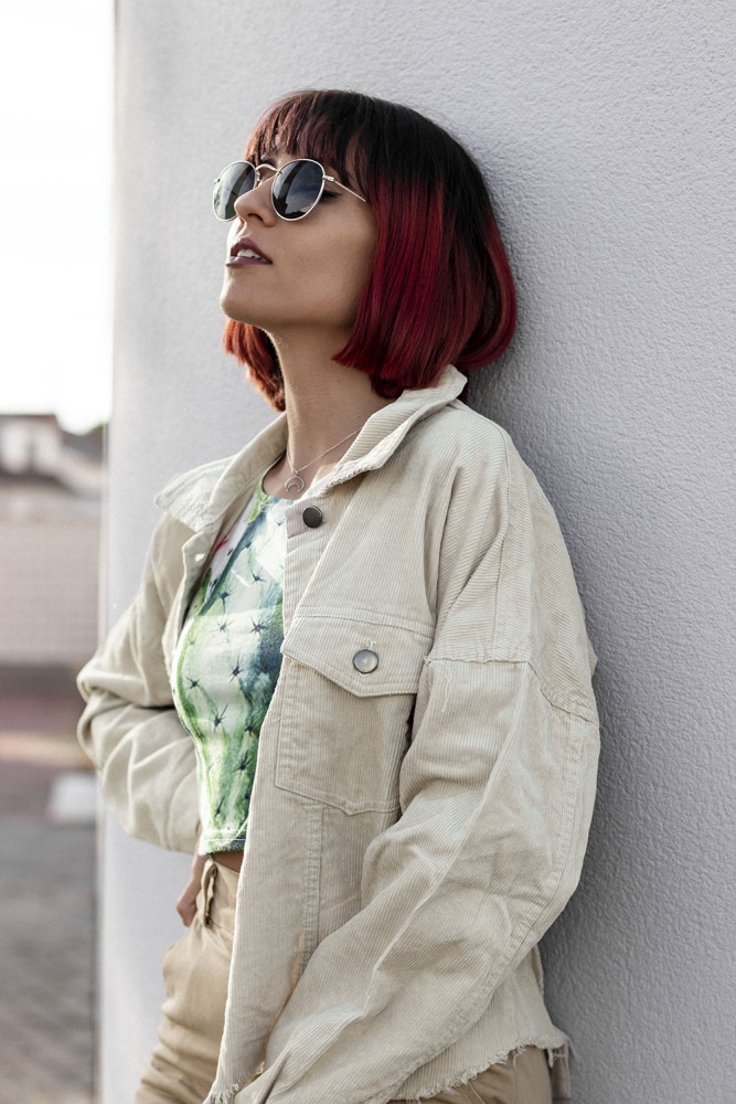 Beige Distressed Cotton Cordury Jacket